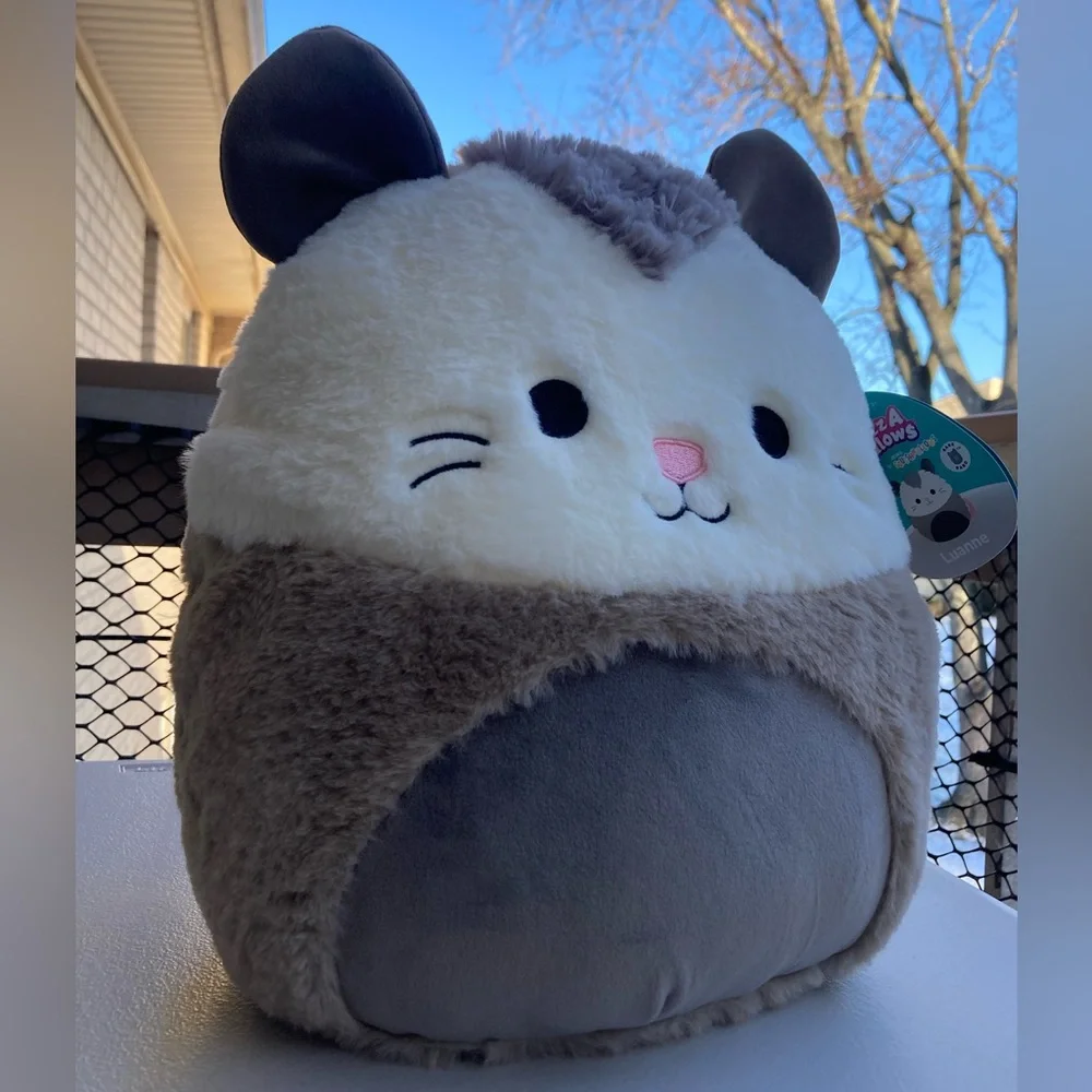 RARE Squishmallows Fuzzamallows Luanne 12" Fluffy White Grey Opossum Rat Mouse - Picture 9 of 17